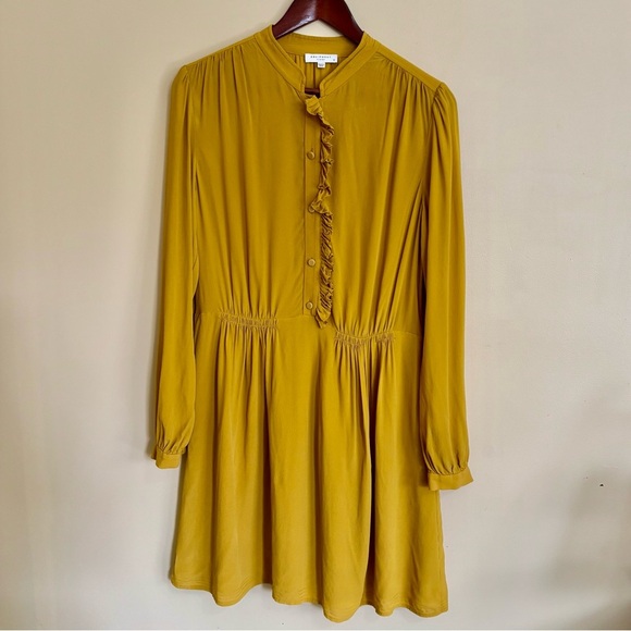Equipment| Mustard ‘Davingnon’ Long Sleeve Ruffled Pleated Dress Sz 10 - Picture 2 of 8